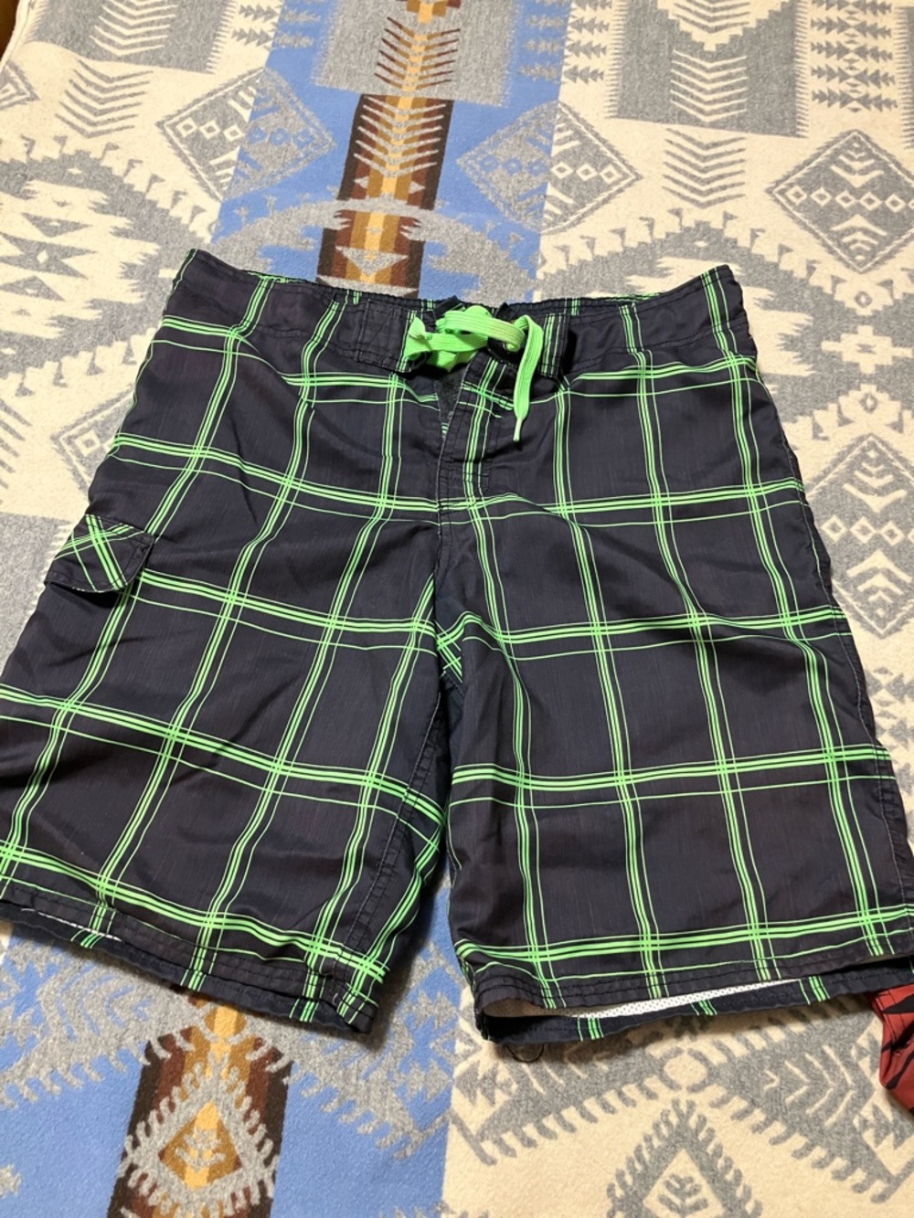 OP Black Swim Shorts with Neon Green Stripes